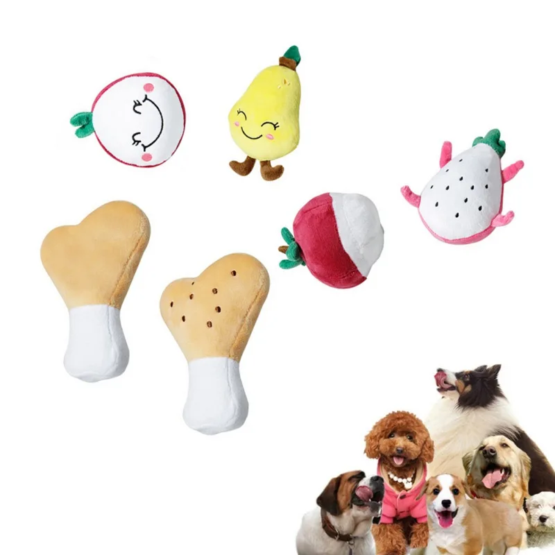 

Plush Squeaky Dog Toys Bite-Resistant Cleaning Teeth Dog Chew Puppy Training Toys for Small Dogs Soft Fruit Shape Pet Supplies