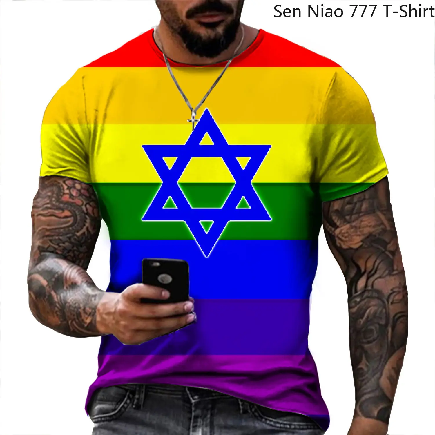 Футболка мужская оверсайз с принтом флага Израиля рубашка короткими рукавами в