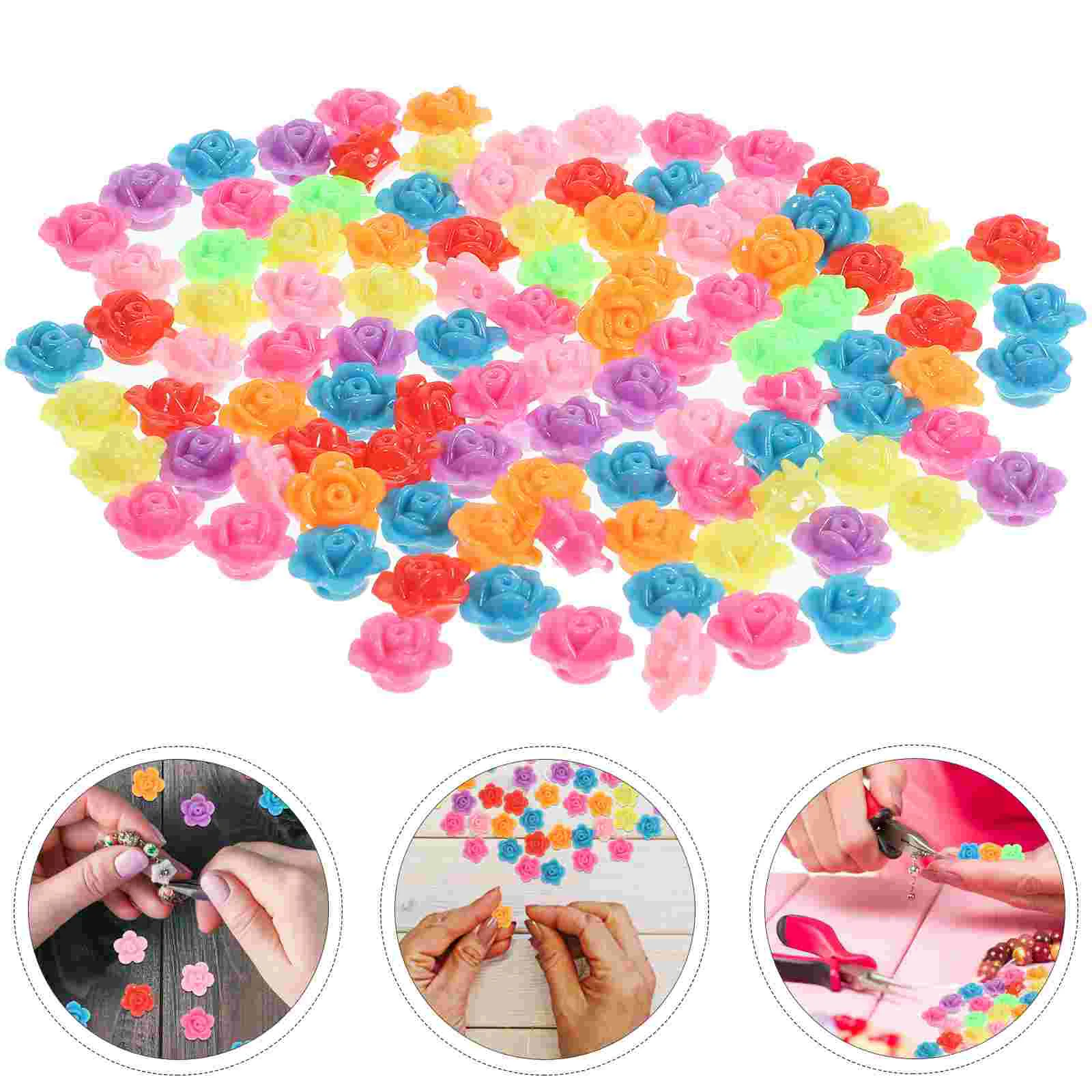 

300 Pcs Jewels Craft Beads Rose Decor Rosary Loose Spacer Resin Jewelry Making Child Bracelet