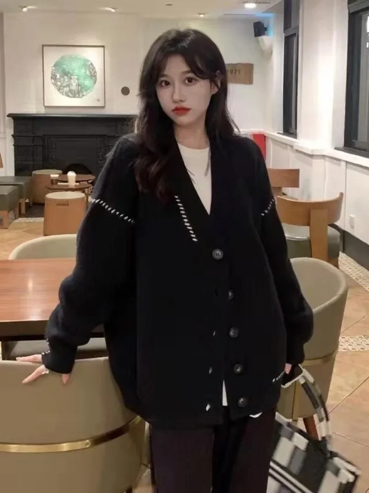 2025 женское винтажное свободное однотонное пальто-кардиган модное эстетичное