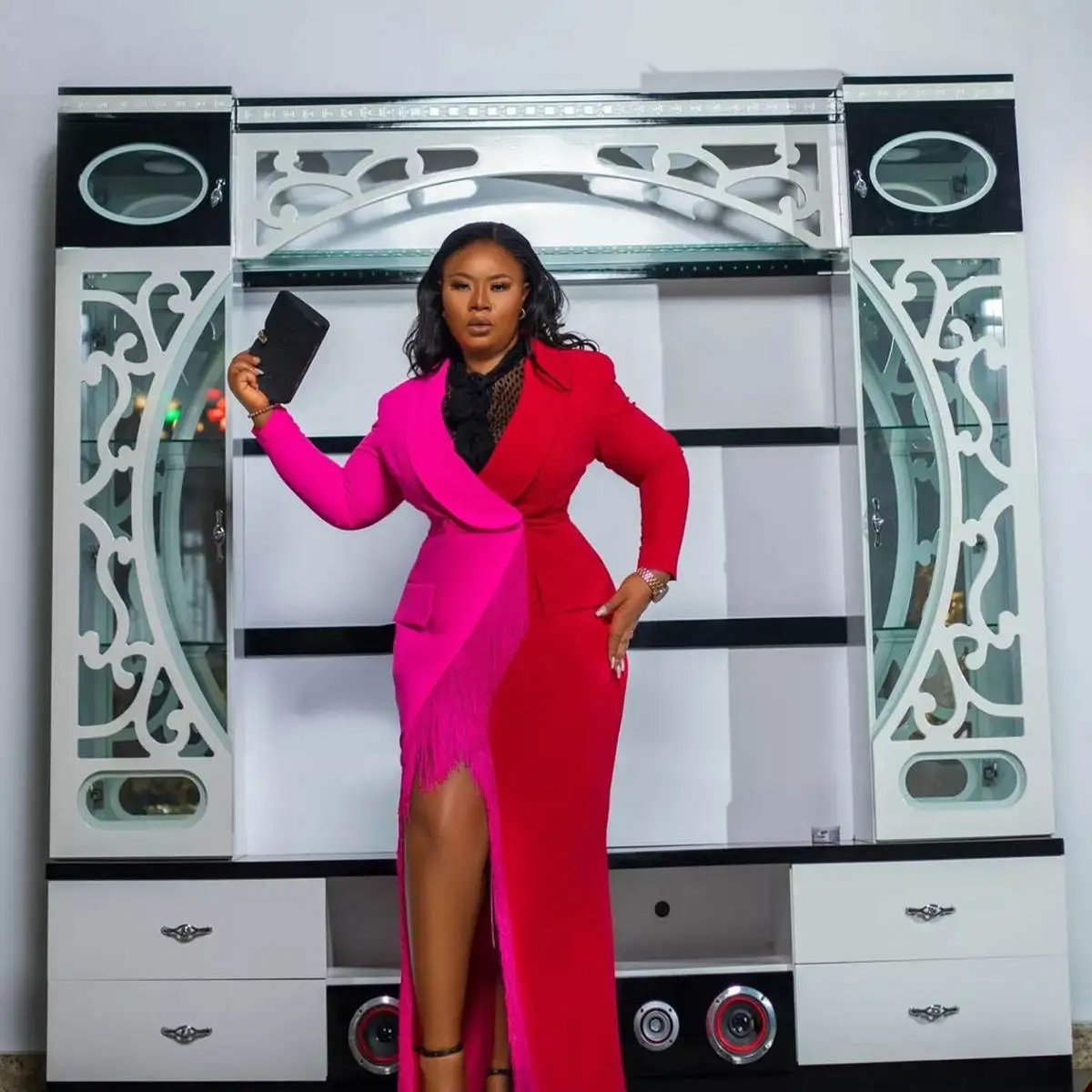 Color Matching Women Dress Lady Customized Plus Size Slim Fit Long Jacket Prom Evening Party Blazer One Piece