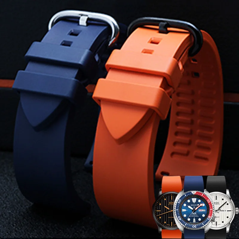 

Fluoro Rubber Watch Strap 20mm 22mm 24mm Men Waterproof Sport Watchband for Mido/Citizen/Seiko/Rolex/Omega Silicone Wrist Band