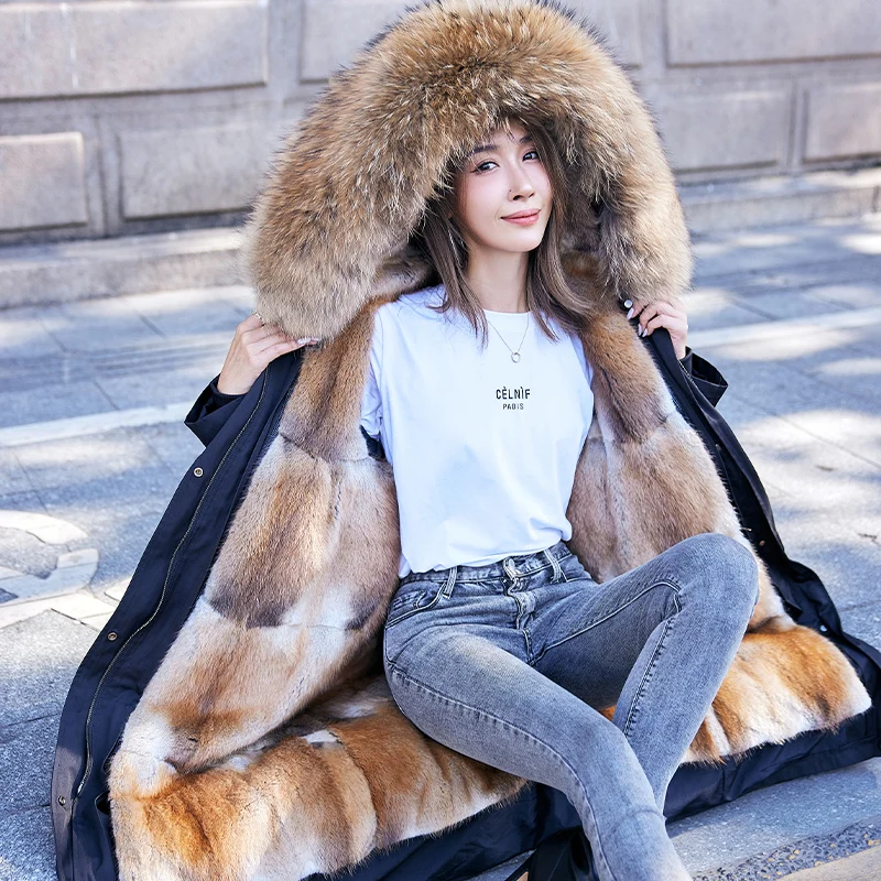 Winter Parka Women's Imitation Raccoon Fur Fur Liner Detachable Mid-Length Coat Haining Coat