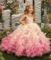 2022 pink princess ball gown flower girl dress beading lace tulle o neck girls pageant gown birthday dress vestidos de novia