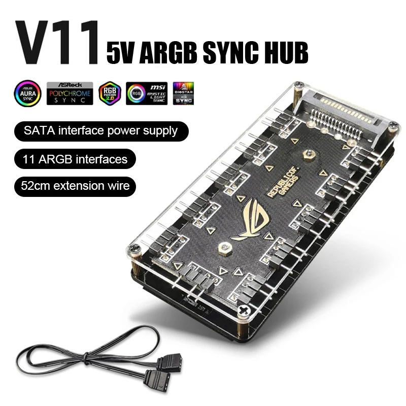 Вентилятор-кулер для ПК ARGB HUB 1–11 5 В 3-контактный адаптер-концентратор