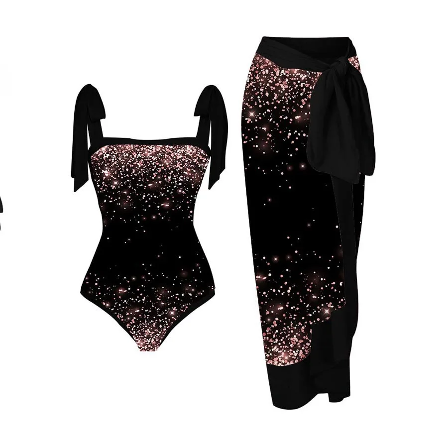 

Golden Shine Luxury Women's Swimsuit Lace up Backless One Piece Bikini Set High Waist Swimwear and Cover Up 2023 Summer