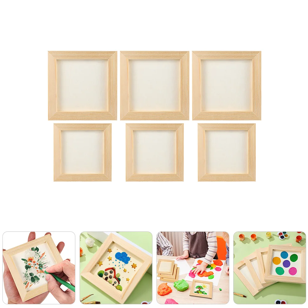 

6pcs Unfinished DIY Painting Clay Wooden Frames DIY Blank Wood Panel Boards Painting Frame
