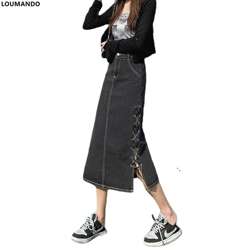 

Design sense high waist mid-length denim Skirt Women 2022 word Spring thin slit bag hip skirt tide brand short denim Skirt Women