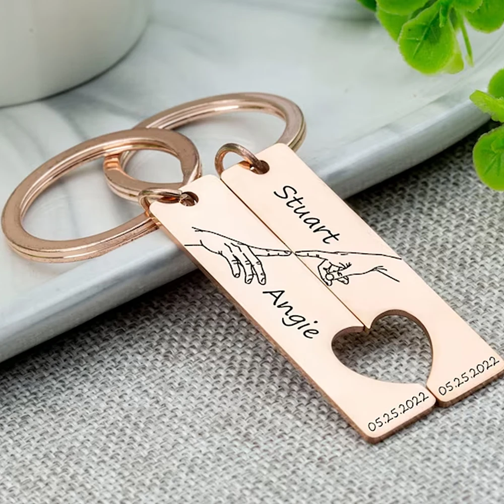 Pair Couples Anniversary Custom Keyring Personalized Name Digital Carving Stainless Steel Custom Keyring Valentine's Day Gift
