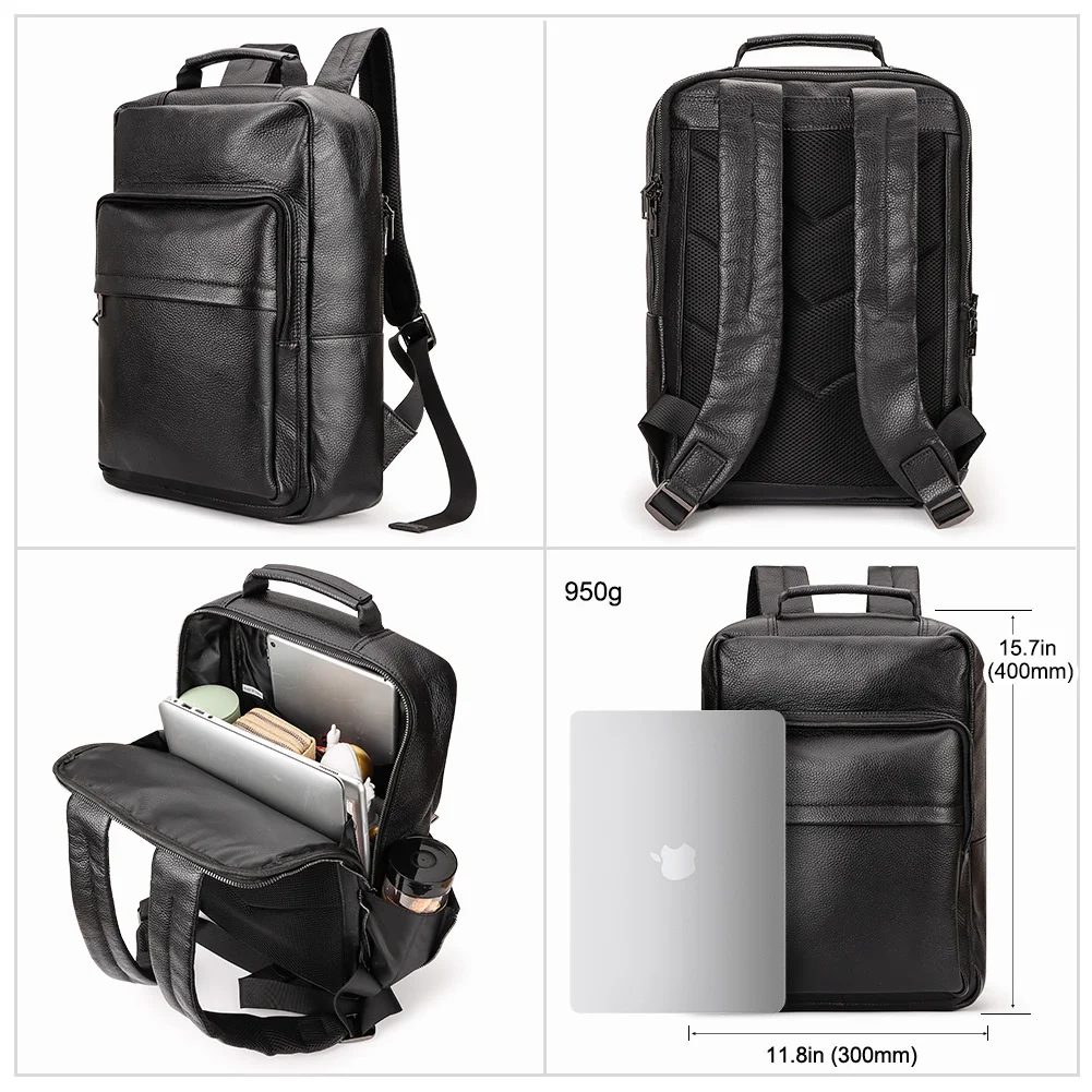 

Мужской деловой рюкзак Hummer Paul, черный повседневный рюкзак из натуральной воловьей кожи, с отделением для ноутбука,