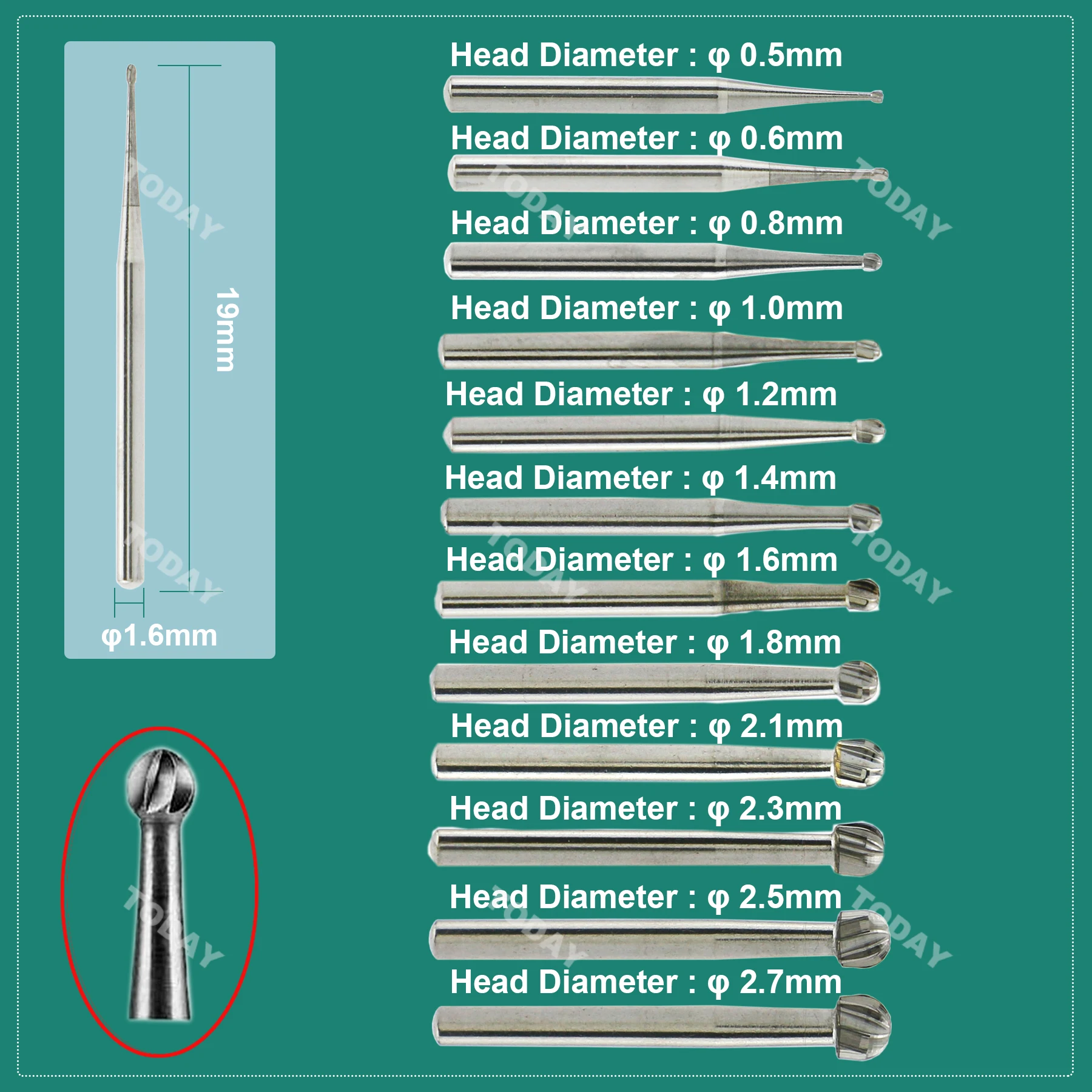 Волнистые карбидные боры вольфрамовые круглая шаровая Головка FG Dia. 1 6 мм для