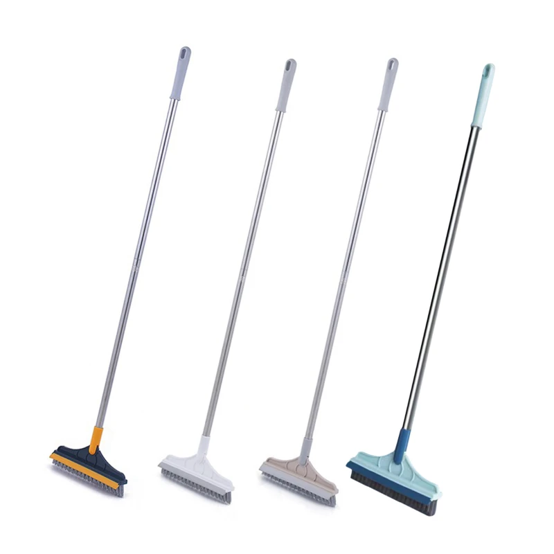 

2 In 1 Floor Brush Scrub Brush With Adjustable Stainless Metal Long Handle Scrubber Detachable Stiff Bristles For Tile Cleaning