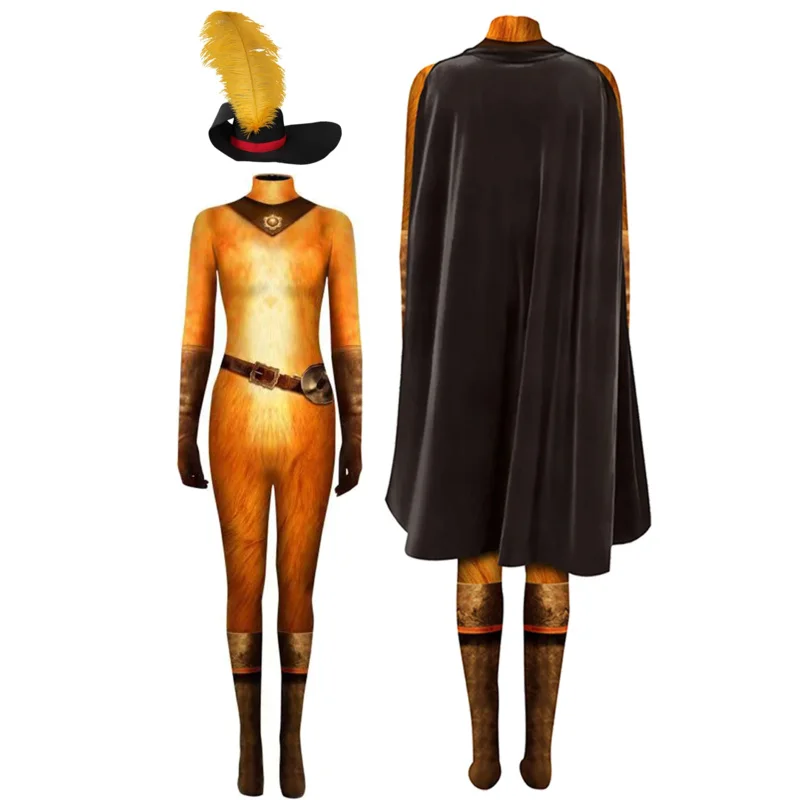 Костюм для косплея Кот в сапогах детский комбинезон взрослых плащ шляпа