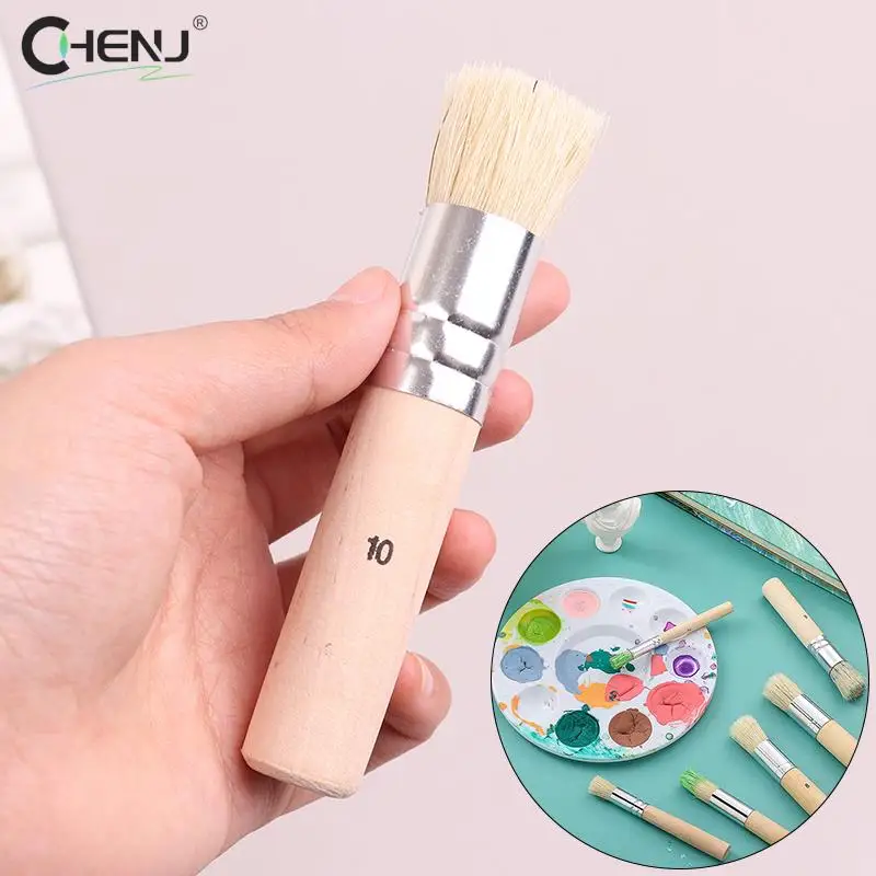 

3Pcs Wooden Handle Watercolor Painting Stencil Brush Hog Bristle Acrylic Oil Painting Brushes Student Professional Art Supplies