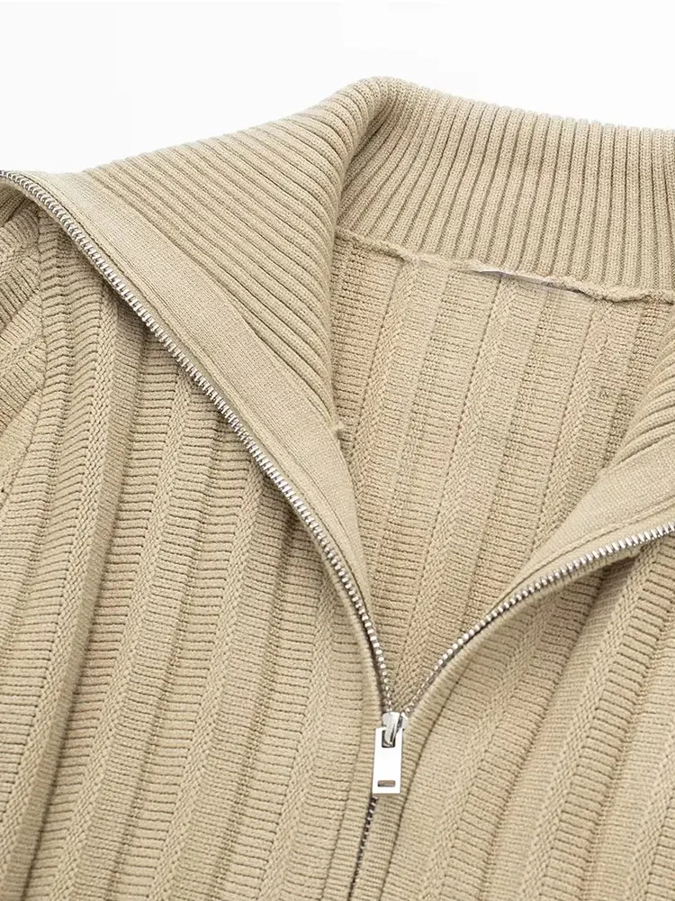 Женский трикотажный кардиган на молнии с длинным рукавом