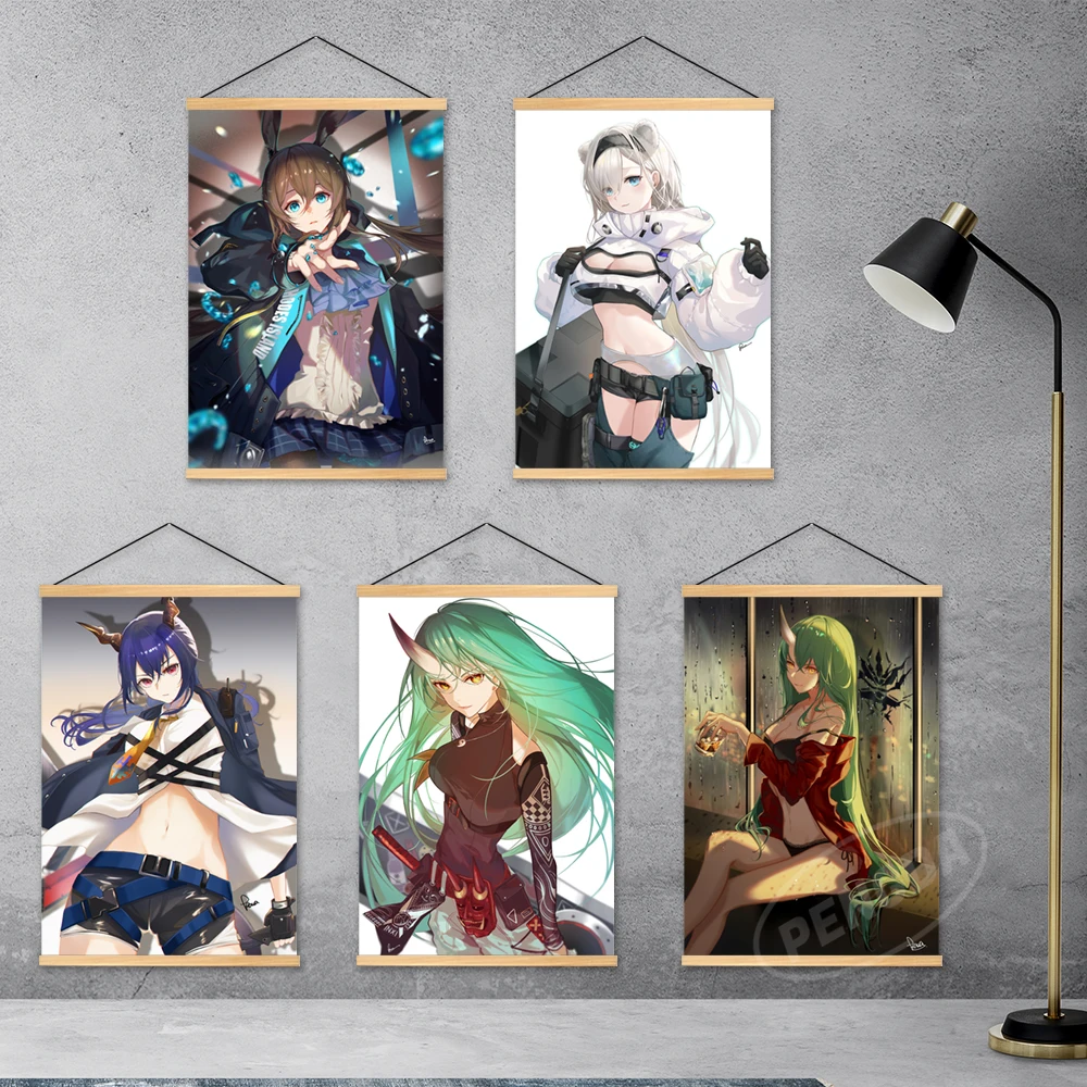Деревянная подвесная картина Hoshiguma arknight, блестящий постер на холсте, настенное искусство, Аврора, Модульная картина для игры, домашний декор для спальни