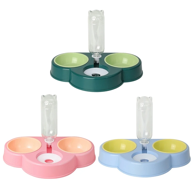 

Pet Automatic Feeder and Waterer Detachable Cat Anti-overturning Bowl Anti-Leak Water Fountain Slanted Raised Food Bowl