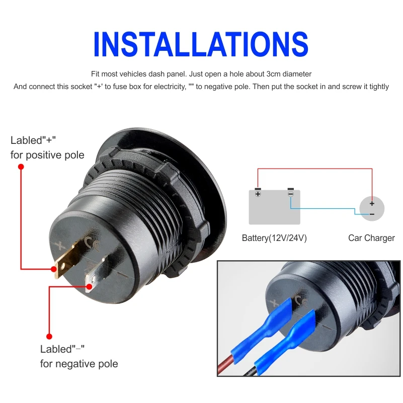 Фото Автомобильная розетка Voltemtercar, 12/24 в, 2 порта USB, зарядное устройство, розетка, USB-C PD & QC 3,0 для автомобиля, мотоцикла, с зарядным устройством для вольтметра №5