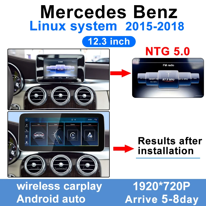 

Для Mercedes Benz C Class C180/200/300 W205 GLC X253 2015-2018 автомобильный мультимедийный плеер беспроводной Carplay Android авто стерео экран