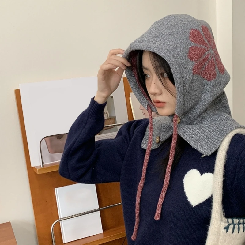 

Warm Hood Hat Thicken Floral Hat Cold Weather Insulated Outdoor for Skiing