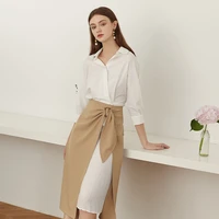 2021 summer women casual irregular pleated skirt office lady mid length high waist a line solid streetwears skirts all match
