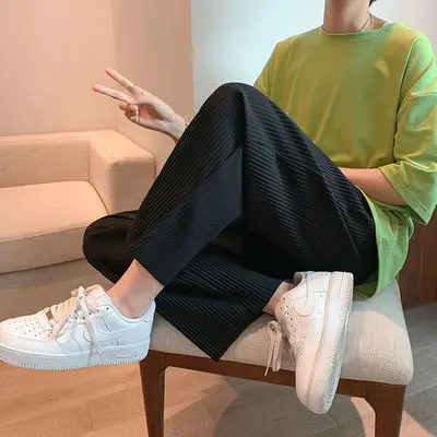 Брюки мужские Плиссированные прямые модные повседневные штаны с эластичным