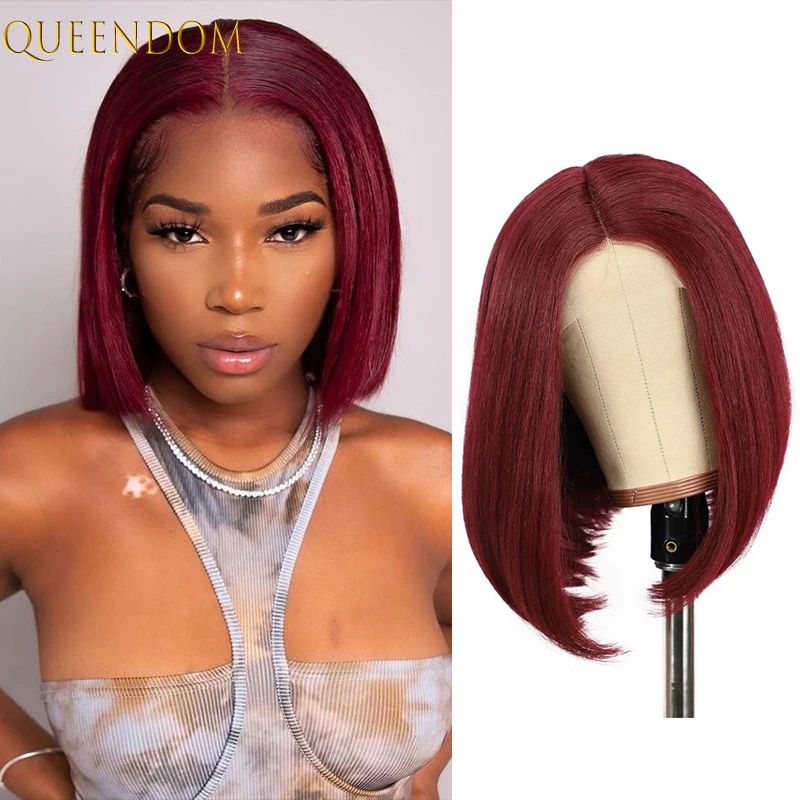 Wine Red Short Bob Lace Front Wigs for Black Women Silky Orange Short Straight T Part Lace Wig Natural Synthetic Fiber Wig 613