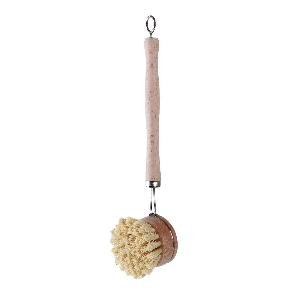 

Kitchen Long Handle Cleaning Brush Sisal Solid Wood Pot Brush Scrub Brushes For Washing Cast Iron Pan /Pot Natural Bristles