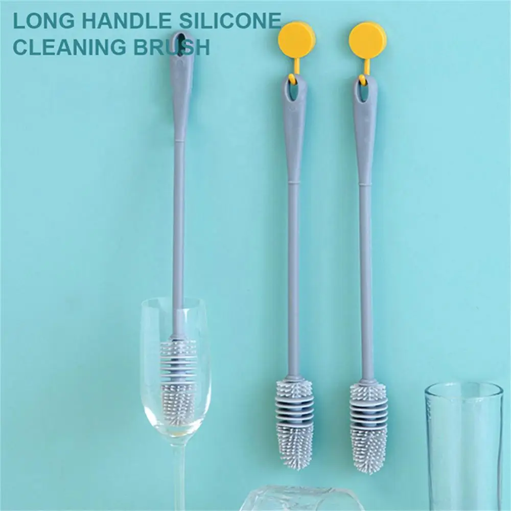 

Long Handle Brush Cleaning Brush Silicone Cup Brush Multifunctional Be In Common Use Glass Cleaner Cleaning Tools Scrubber Gray