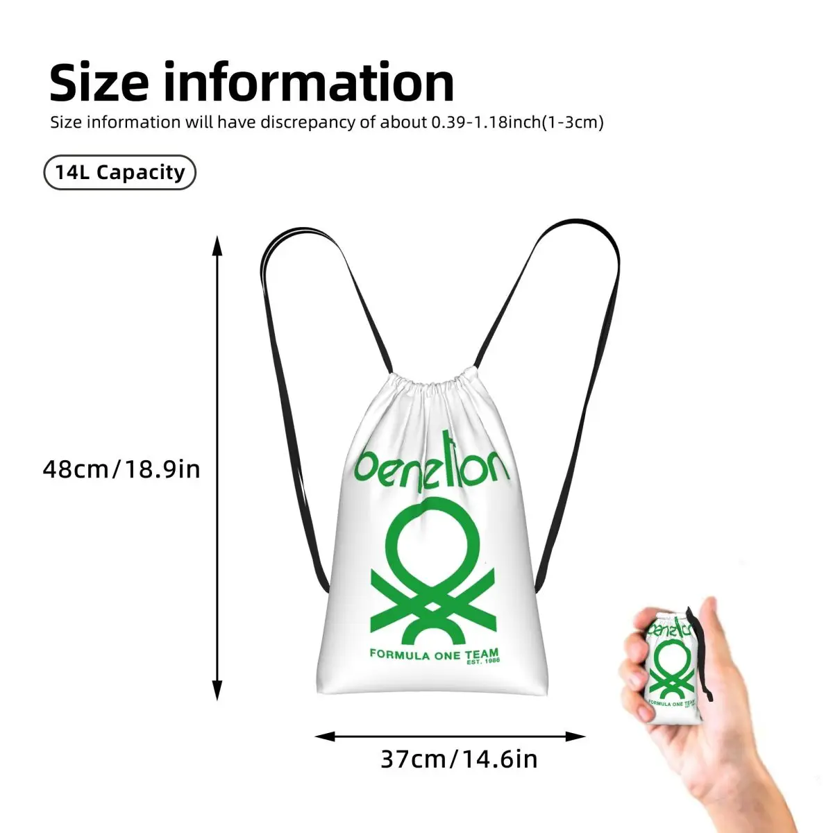 Фото Рюкзак Benetton на шнурке, спортивная сумка для спортзала, легкая складная сумка на шнурке для хранения вещей для мужчин и женщин №3