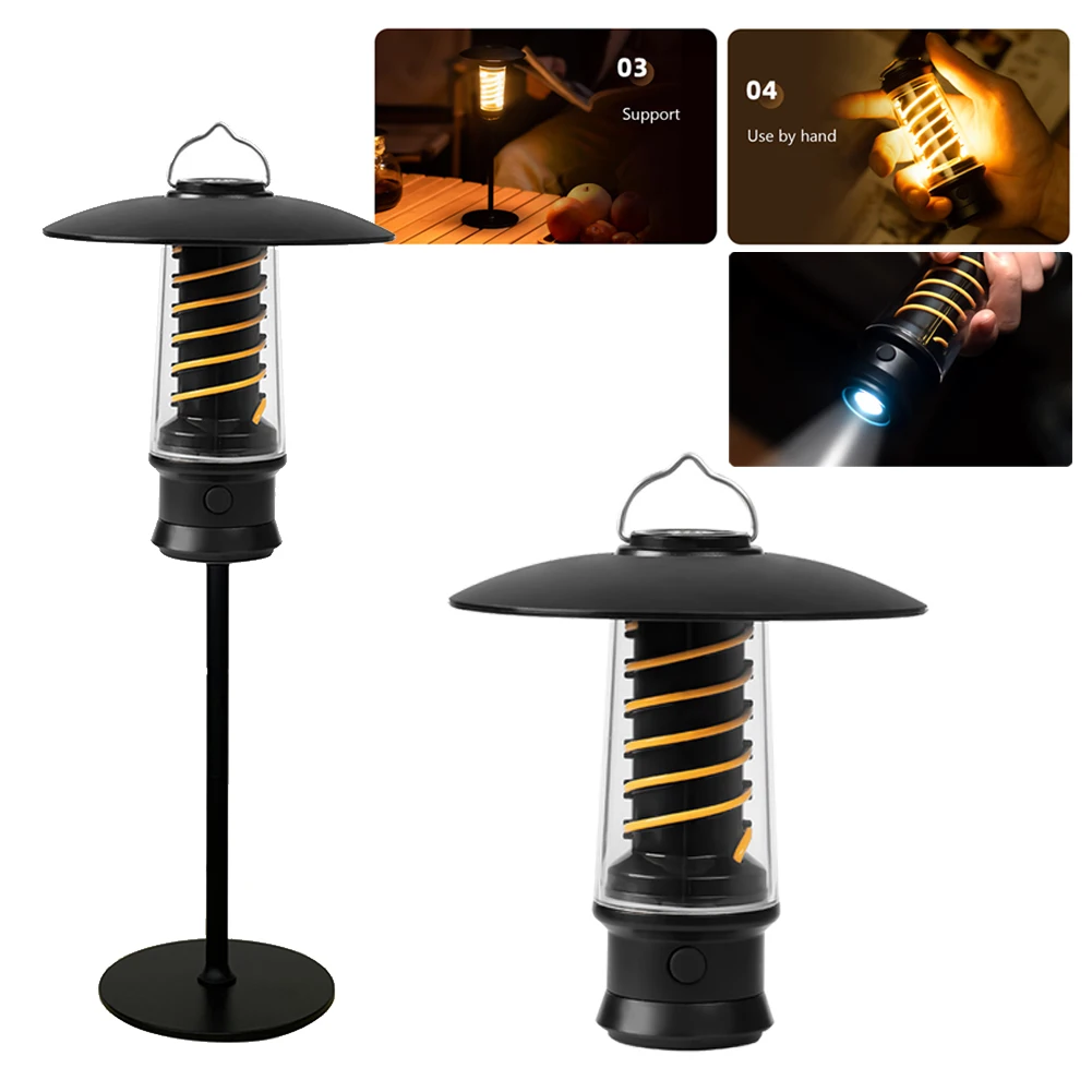 

Portable Camping Light with Hook USB Rechargeable Powerful LED Flashlight Warm Lighting Waterproof Tent Camping Lantern