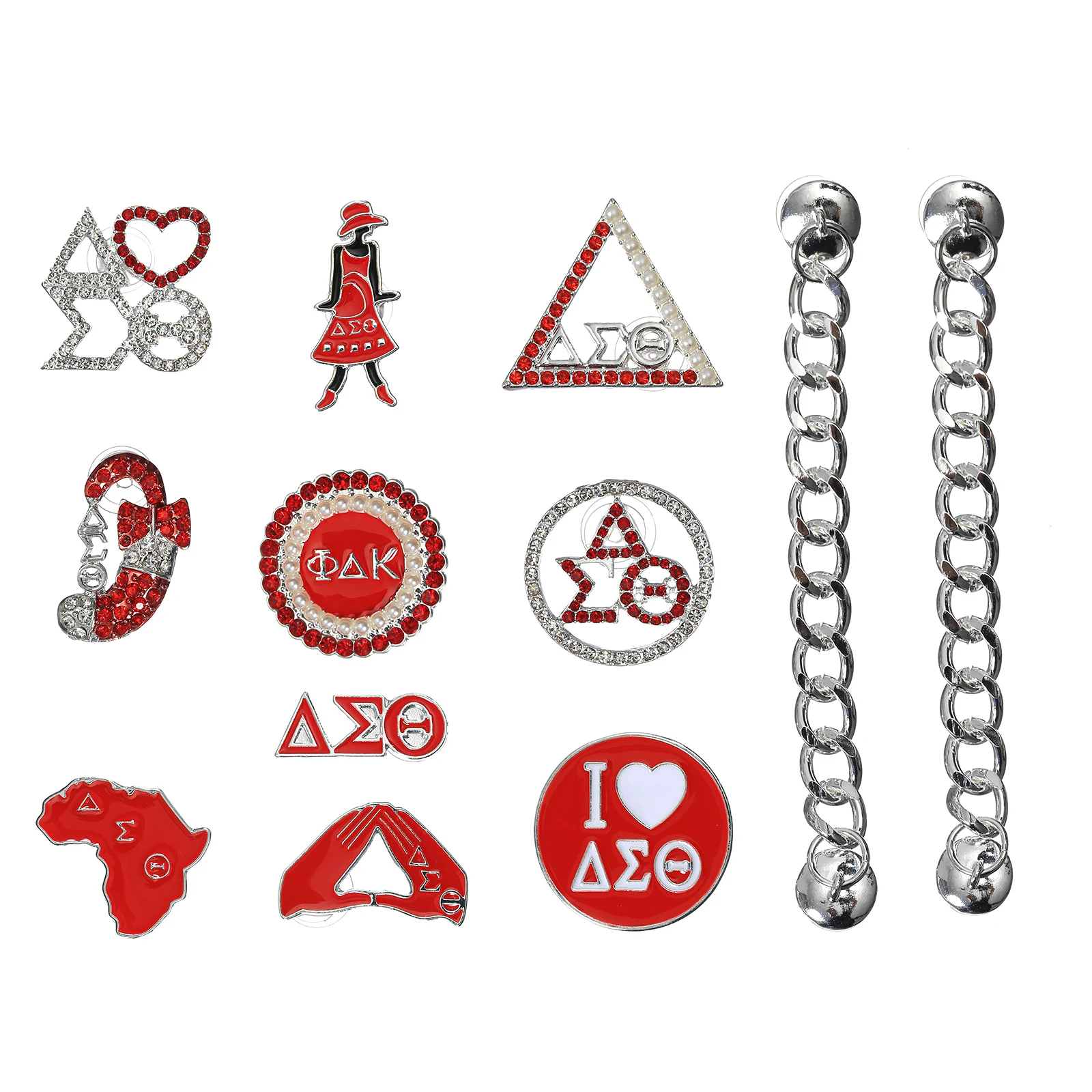 12pcs Aolly ΔΣΘ  Sorority Shoe Charms Set Accessories Decorations Croc Jibz Buckle for DIY X-mas Gift CBC163