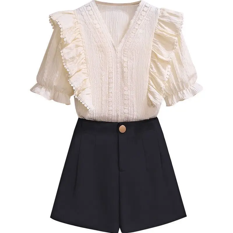 Женский Повседневный комплект из двух предметов пуловер с коротким рукавом и