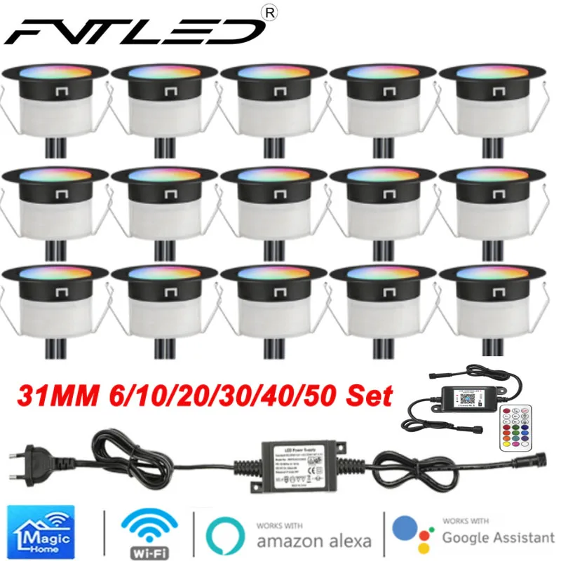 

FVTLED WiFi LED Deck Lights 12V RGBW Built-in Floor IP65 Waterproof Outdoor Yard Path Spotlights Voice Control With Alexa Google