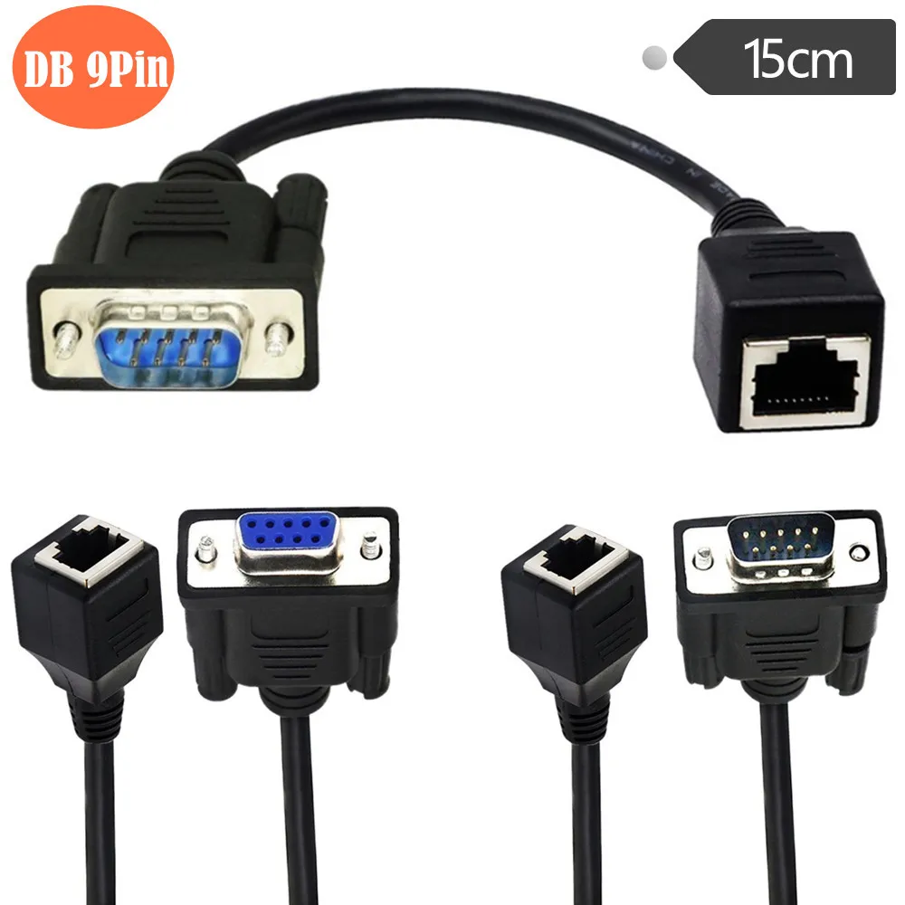 Удлинитель DB9 с RS232 на RJ45, 9-контактный последовательный порт DB9 мама и папа к RJ45 CAT5 CAT6 Ethernet LAN Удлинительный Кабель-адаптер 15 см