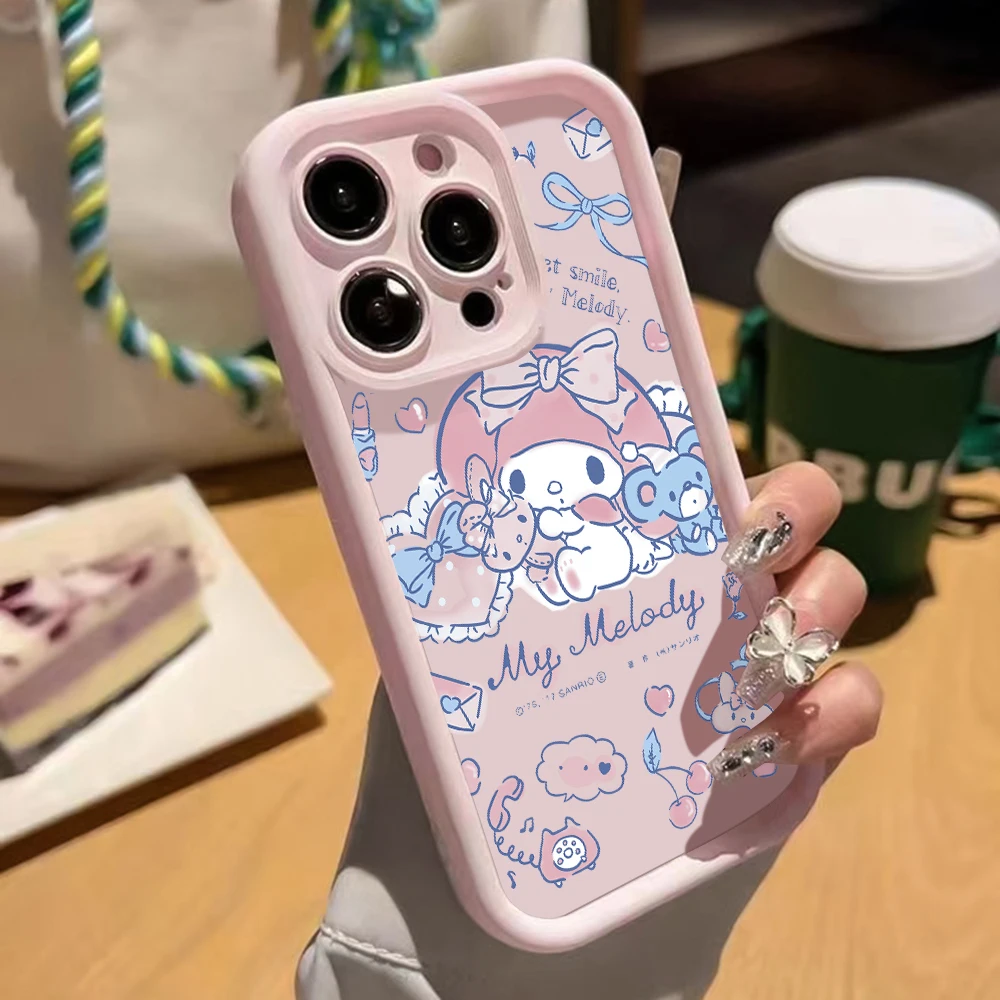 Pink My Melody Phone Case for Apple iPhone 16 15 14 Plus 13 12 11 iPhone16 Pro Max X Xs XR 8 7 SE Soft Shell TPU Cover