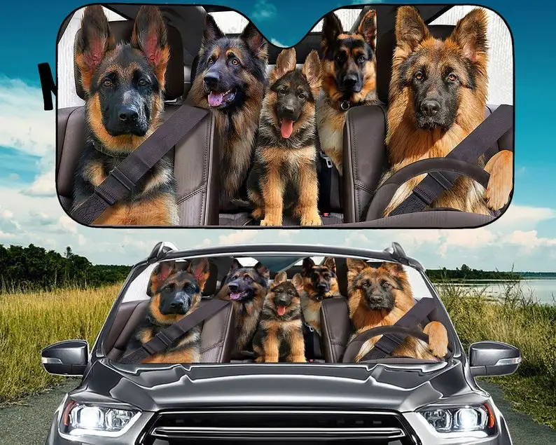 

German Shepherd Family Driving Car Sunshade, Funny Dogs Auto Sun Shade, Car Auto Sun Shade, Car Sun Shade, Car Windshield, Car A