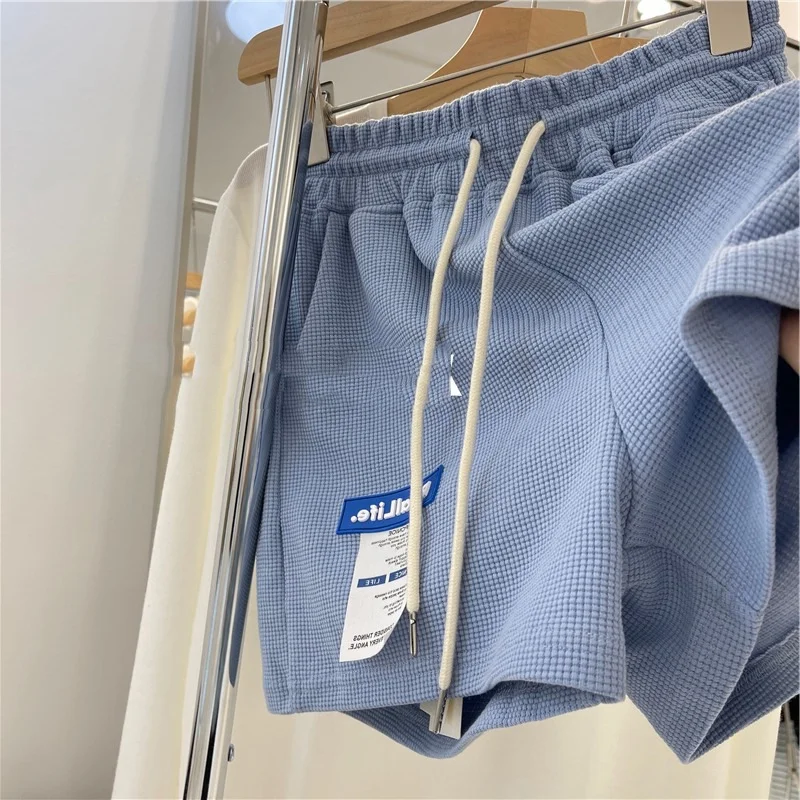 Plus Size Waffle Women Shorts Summer Thin 2023 New Womens Clothing Loose Straight Casual Wide Leg High Waisted Shorts Femme