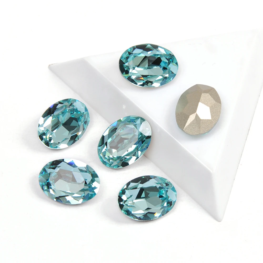 Aquamarine Oval Shape K9 Crystal Nails Rhinestone Different Sizes Pointback Glass Fancy Stones for Nail Art Decorations