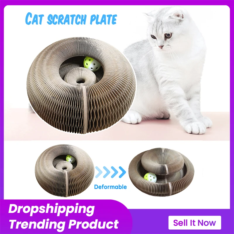 

Cat Scratch Board with Bell Magic Organ Cat Grinding Claw Cat Climbing Frame Round Corrugated Cat Litter Cats Scratch Toy sisal