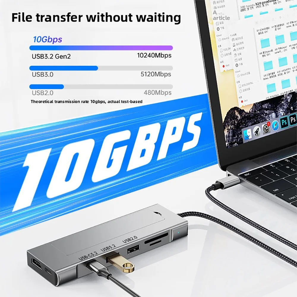 Фото KEBIDUMEI M.2 SSD Enclosure USB C Hub Splitter PD100W Extension Docking Station 10Gbps M2 NVMe External Case 4K 60HzHDMI Adapter №3