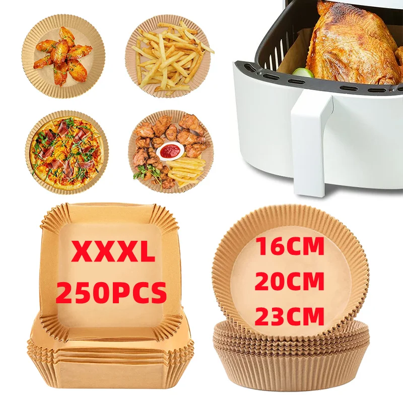 

23cm Large Air Fryer Disposable Paper Liner Non-stick Airfryer Parchment Special Baking Paper for 3-10QT Cooking/Steaming Basket