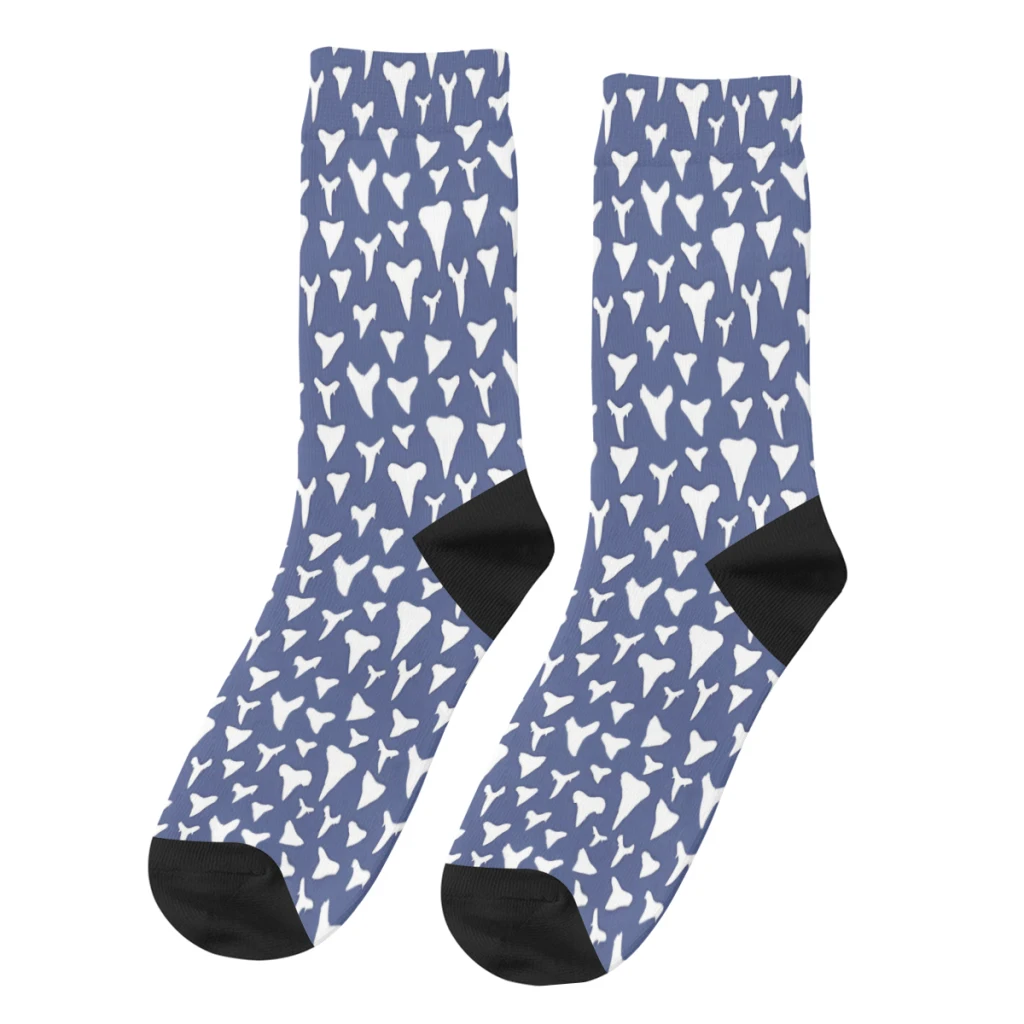 

Shark Tooth Blue White Pattern Happy Men's Socks Retro Funny Teeth Street Style Casual Crew Sock Gift Pattern Printed