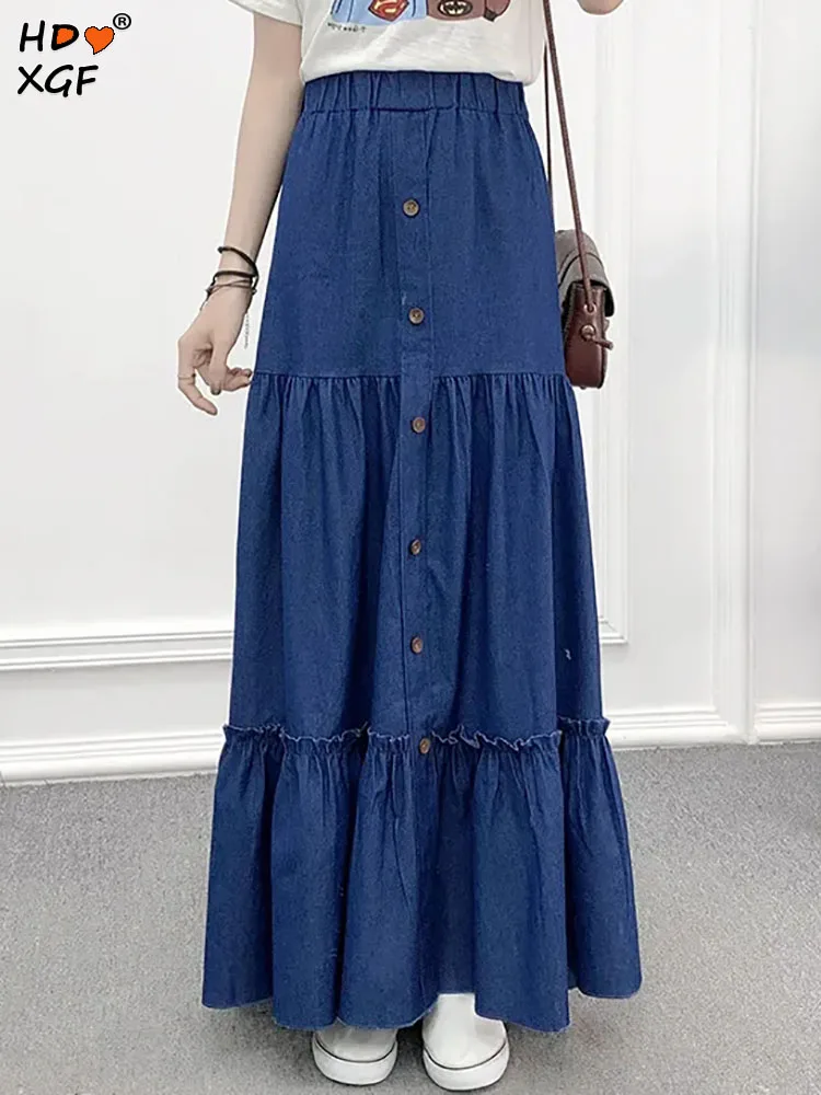 

Женская джинсовая юбка с завышенной талией, длиной 90 см