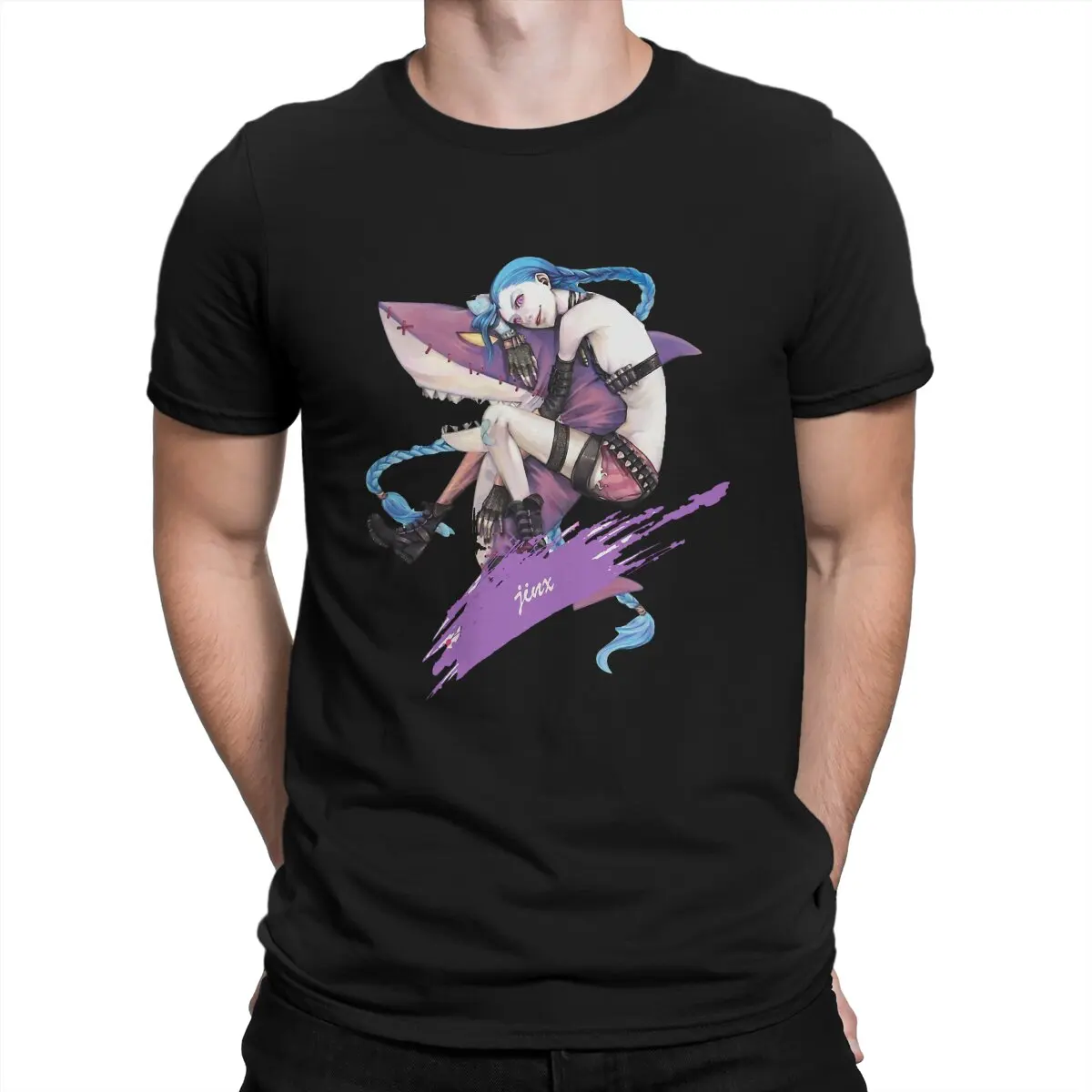 

Arcane League of Legends LOL Anime Man TShirt Jinx Powder Individuality T Shirt Original Streetwear Hipster