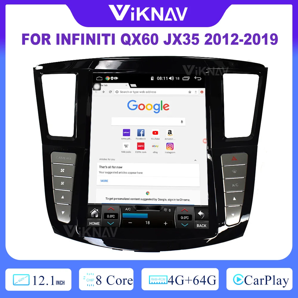 

64 Гб 12,1 дюйма Carplay радио для Infiniti QX60 JX35 2012-2019 1080P HD навигация GPS двойной Din DVD мультимедийный плеер