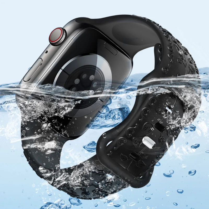 Фото Ремешок с цветочной гравировкой для Apple Watch, ремешок 44 мм, 40 мм, 49 мм, 41 мм, 45 мм, 38 мм, 42 мм, браслет iwatch series 8 9 7 6 3 ultra 2 se band №3