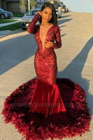 2022 women sparkly long sleeve evening dress deep v neck sequin african dubai sexy maxi formal celebrity dress court train