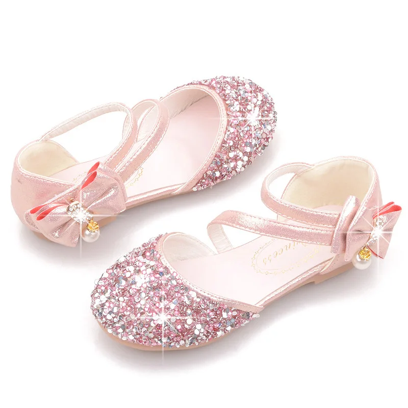 

Summer Children's Hot Diamond Crystal Shoes Spring New Pink Sandals Princess Performance Shoes Double Lace Student Leather Shoes