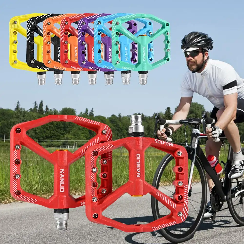 

1 Pair Mountain Bike Nylon Fiber Pedals Flat Platform Bicycle Pedal Accessories Bicycle Bearings Non Cycling Sealed Slip Pe O9Y2